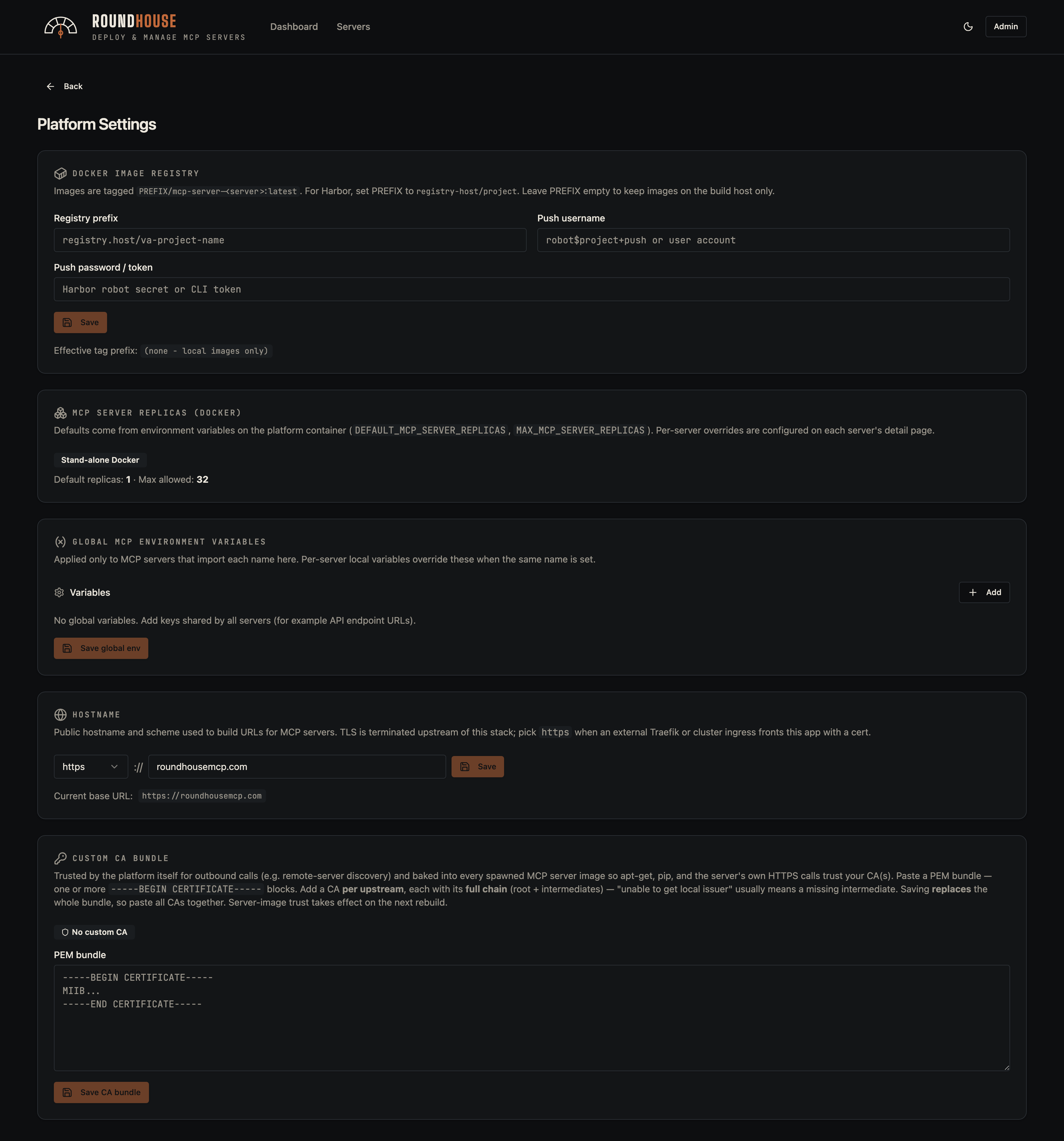 Platform settings